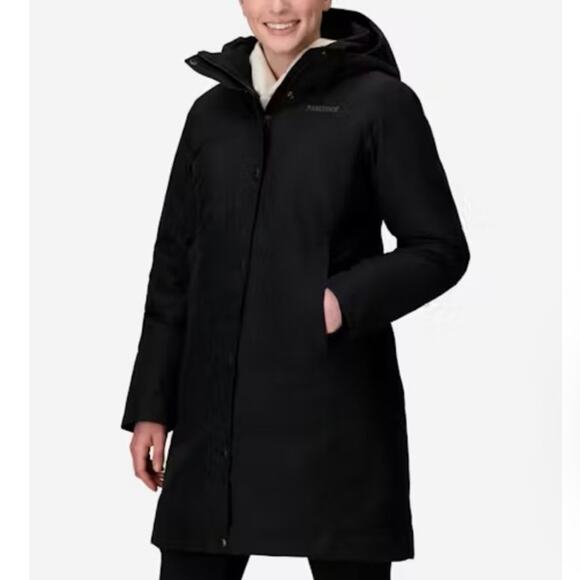 Marmot Black Down Filled Chelsea Full Length Coat - Picture 1 of 10